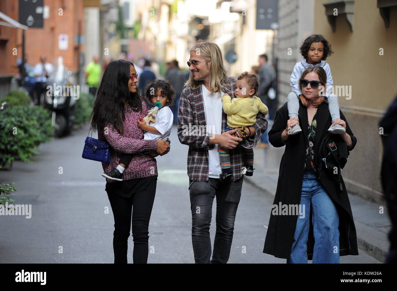 Milan, Zoe Saldana and husband Marco Perego with three children at