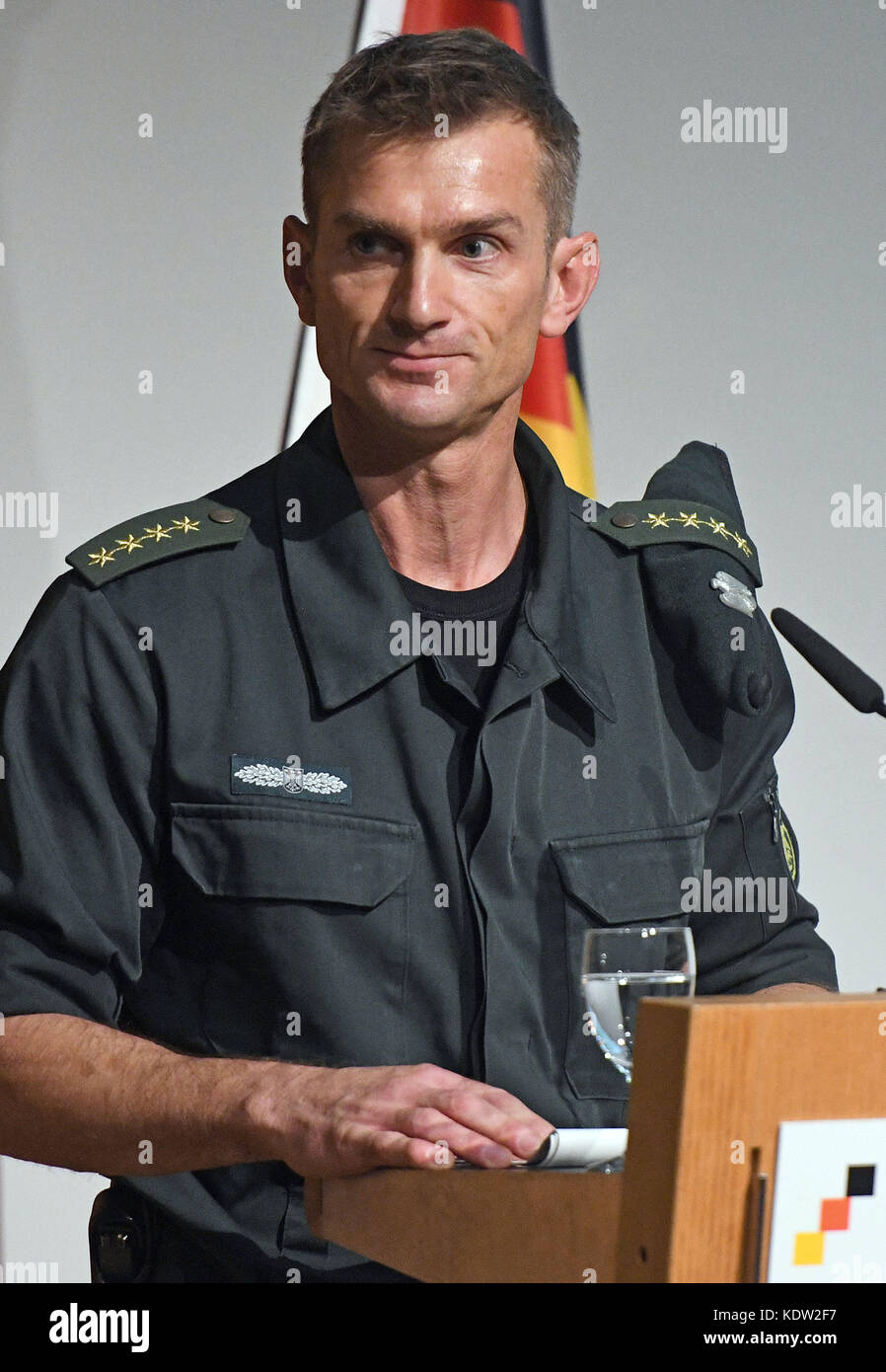 The commander of the GSG 9, Jerome Fuchs, speaks on stage during the ...