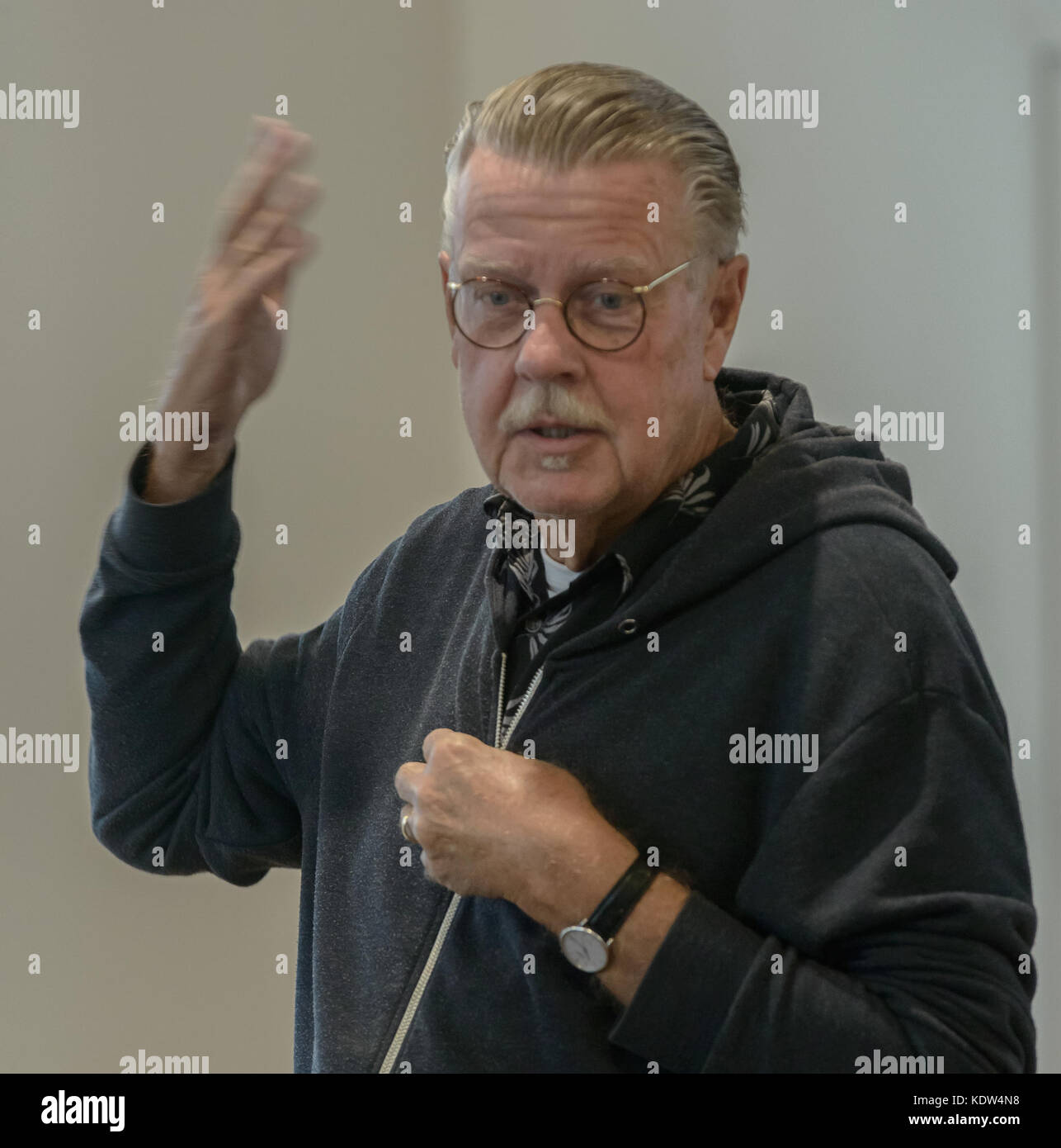 Malmö, Sweden. 16th October, 2017. Renowned Swedish singer-songwriter and band leader Mikael Wiehe at the center of an upcoming musical show at Malmö Live about Malmö during the last 65 years. Tommy Lindholm/Alamy Live News Stock Photo