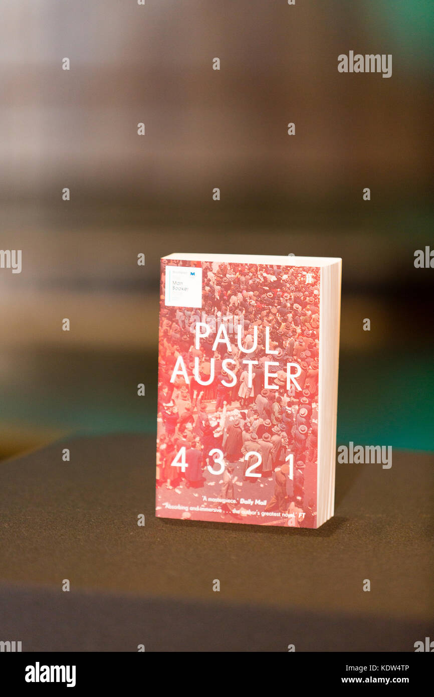 London, UK. 16th October, 2017. Paul Auster's novel 4321, shortlisted for the 2017 Man Booker Prize for Fiction. Credit: Dave Stevenson/Alamy Live News Stock Photo