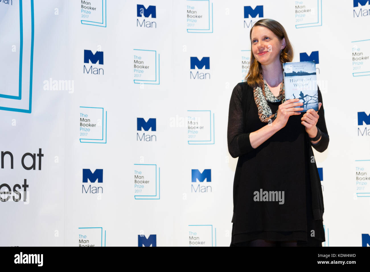 London, UK. 16th October, 2017. Emily Fridlund, author of History of Wolves, shortlisted for the 2017 Man Booker Prize for Fiction. Credit: Dave Stevenson/Alamy Live News Stock Photo