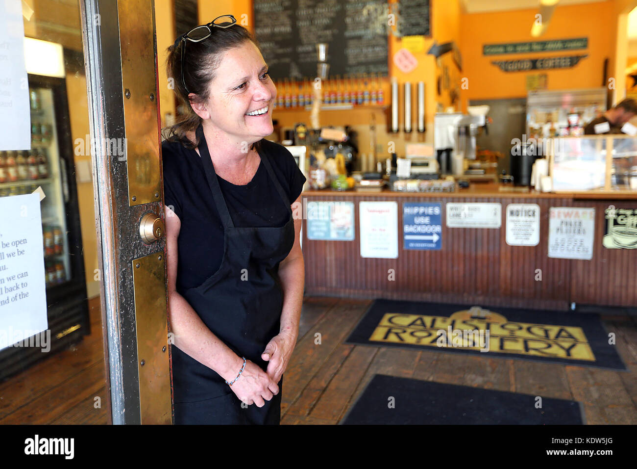 Calistoga, CA, USA. 16th Oct, 2017. Calistoga Roastery coowner Eva