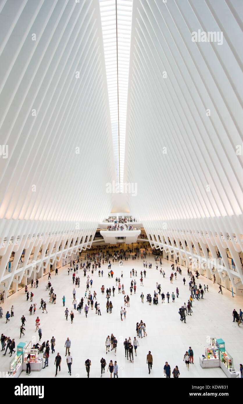 The impressive architecture of the Oculus at the World Trade Center transportation hub in New York city, United States Stock Photo