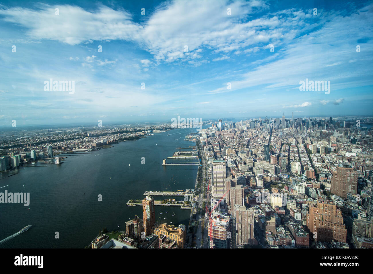 Far-reaching views of the Manhattan skyline from One World Observatory, at the World Trade Center, New York, NY, USA Stock Photo