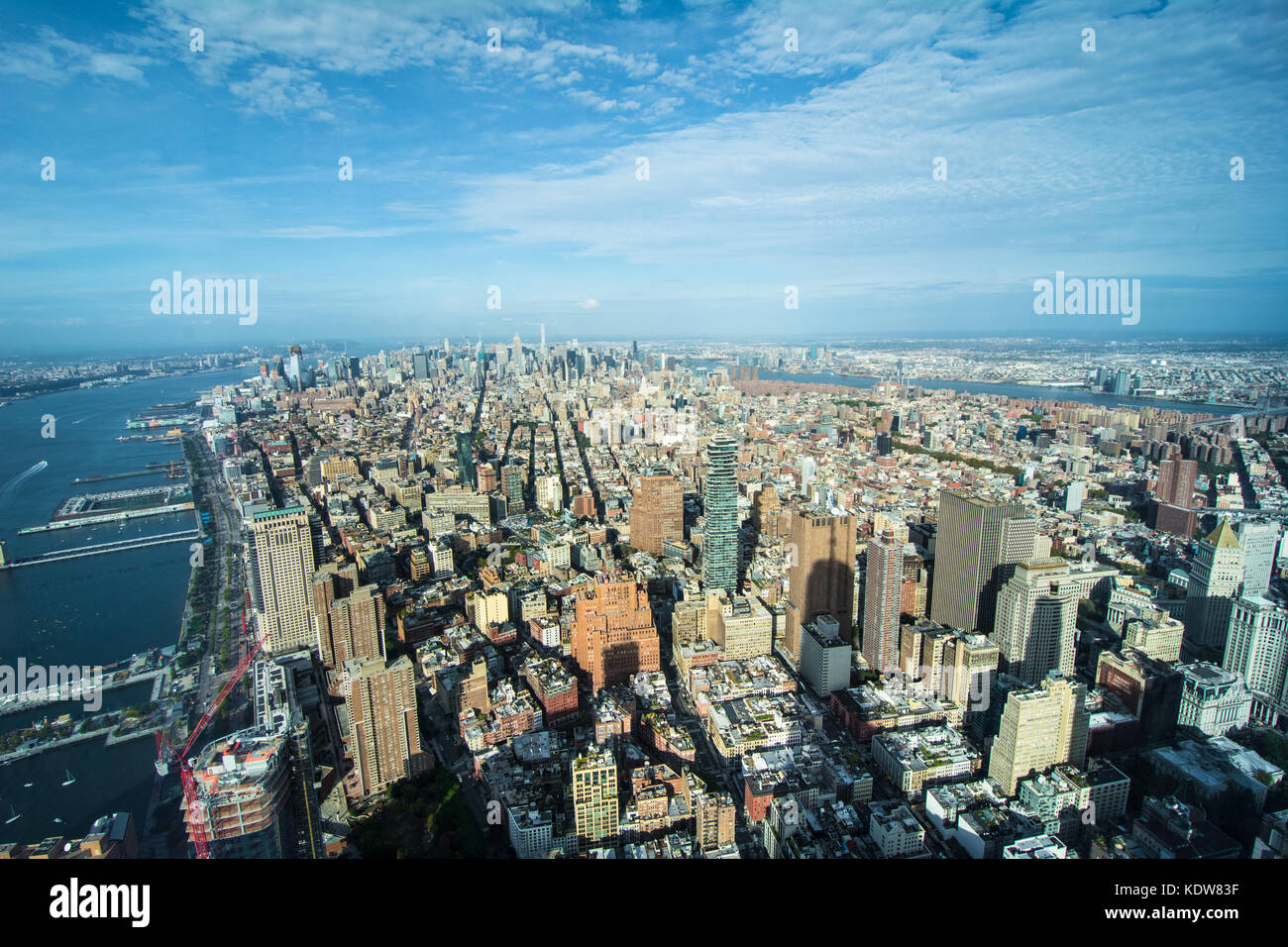 Far-reaching views of the Manhattan skyline from One World Observatory, at the World Trade Center, New York, NY, USA Stock Photo