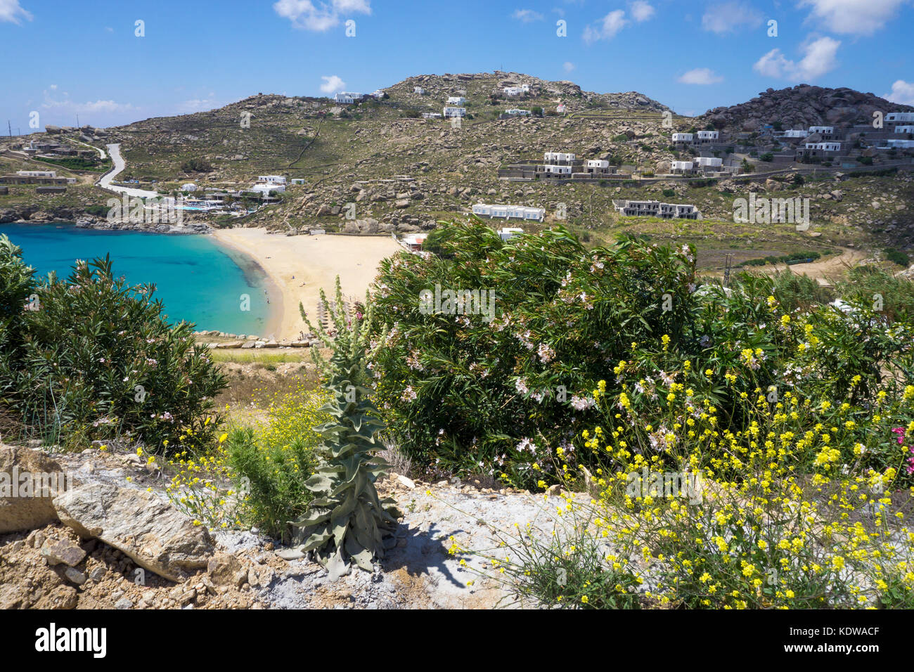 Super Paradise beach, popular neach at south of Mykonos, Cyclades, Aegean, Greece, Europe Stock Photo