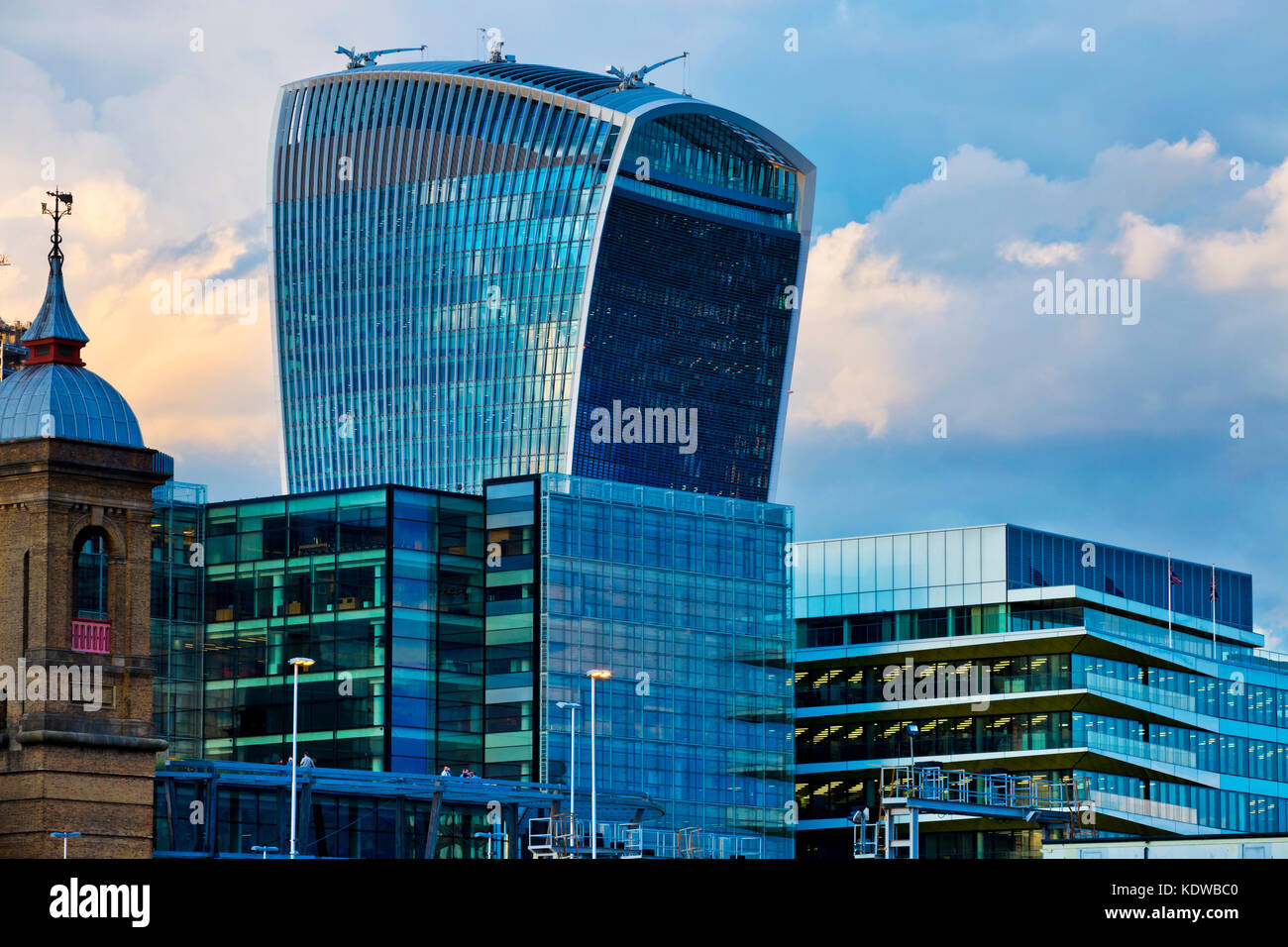 city offices at dusk with walkie talkie building on river thames in london  united kingdom 2017 Stock Photo