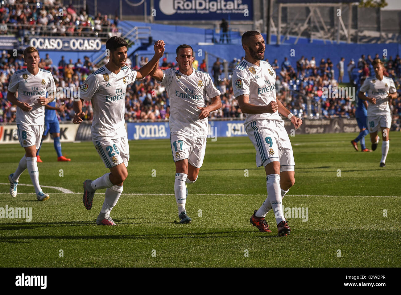 The football mach celebrate in Getafe´s stadium coliseum between Getafe C.F vs Real Madrid with result 1-2 Stock Photo