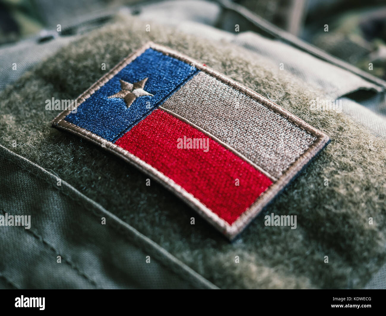 Texas Flag Patch On The Bulletproof Plate Carrier, Shallow Depth Of Field Stock Photo