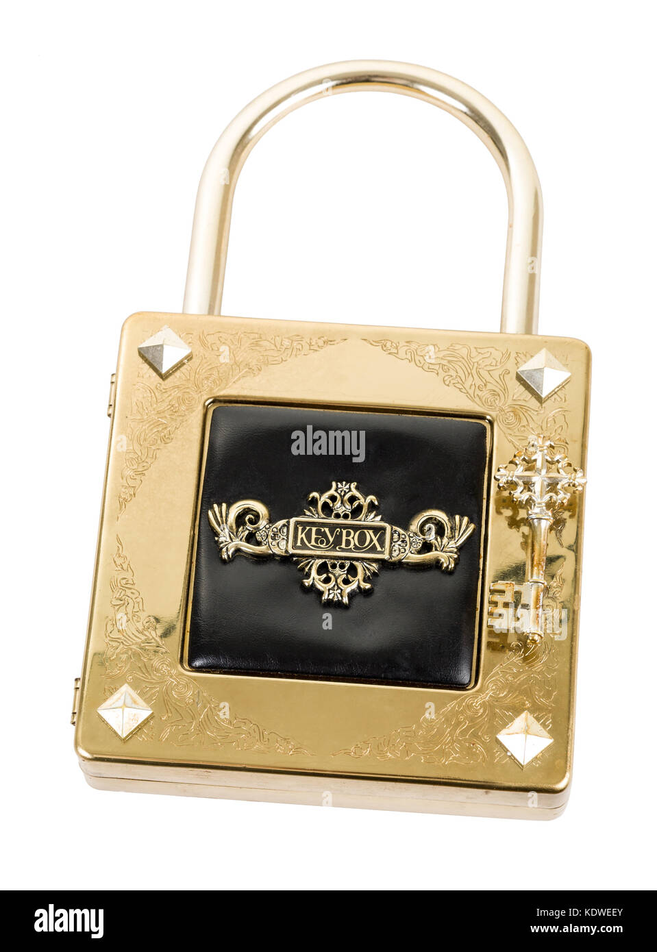 Padlock shaped key box isolated on white background Model Release No