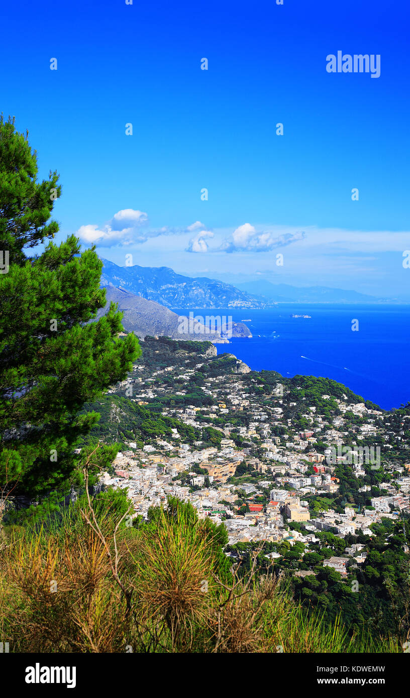 Town Capri with Peninsula of Sorrento in the background, Island Capri, Gulf of Naples, Italy. Stock Photo