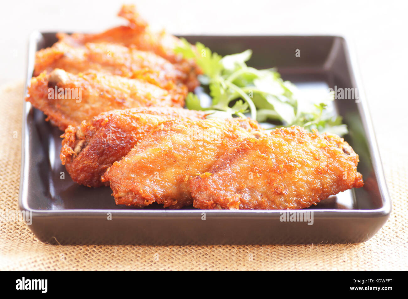 Close up Spicy Deep Fried Breaded Chicken Wings with Ranch and