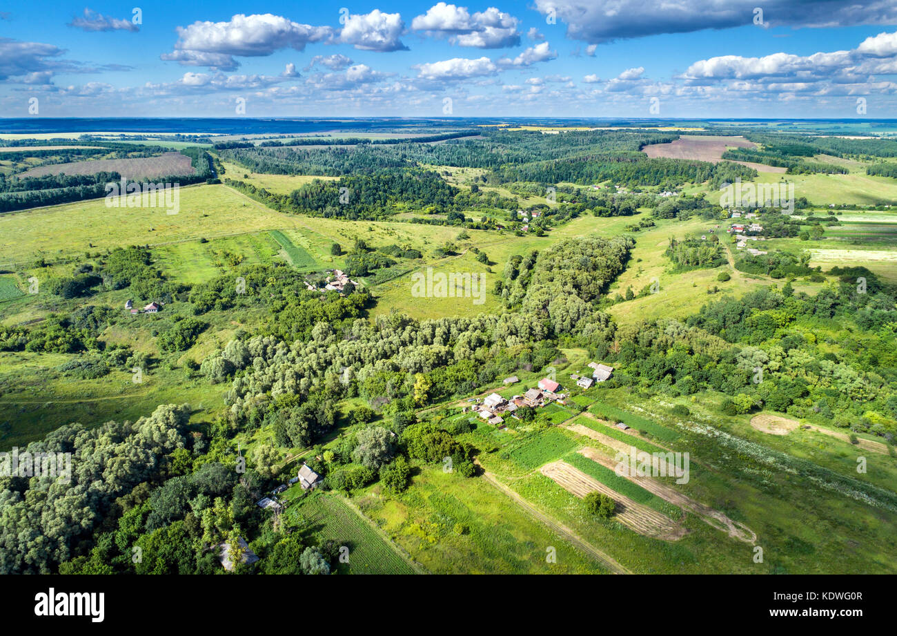 Typical aerial landscape of the Central Russian Upland. Kursk region Stock Photo