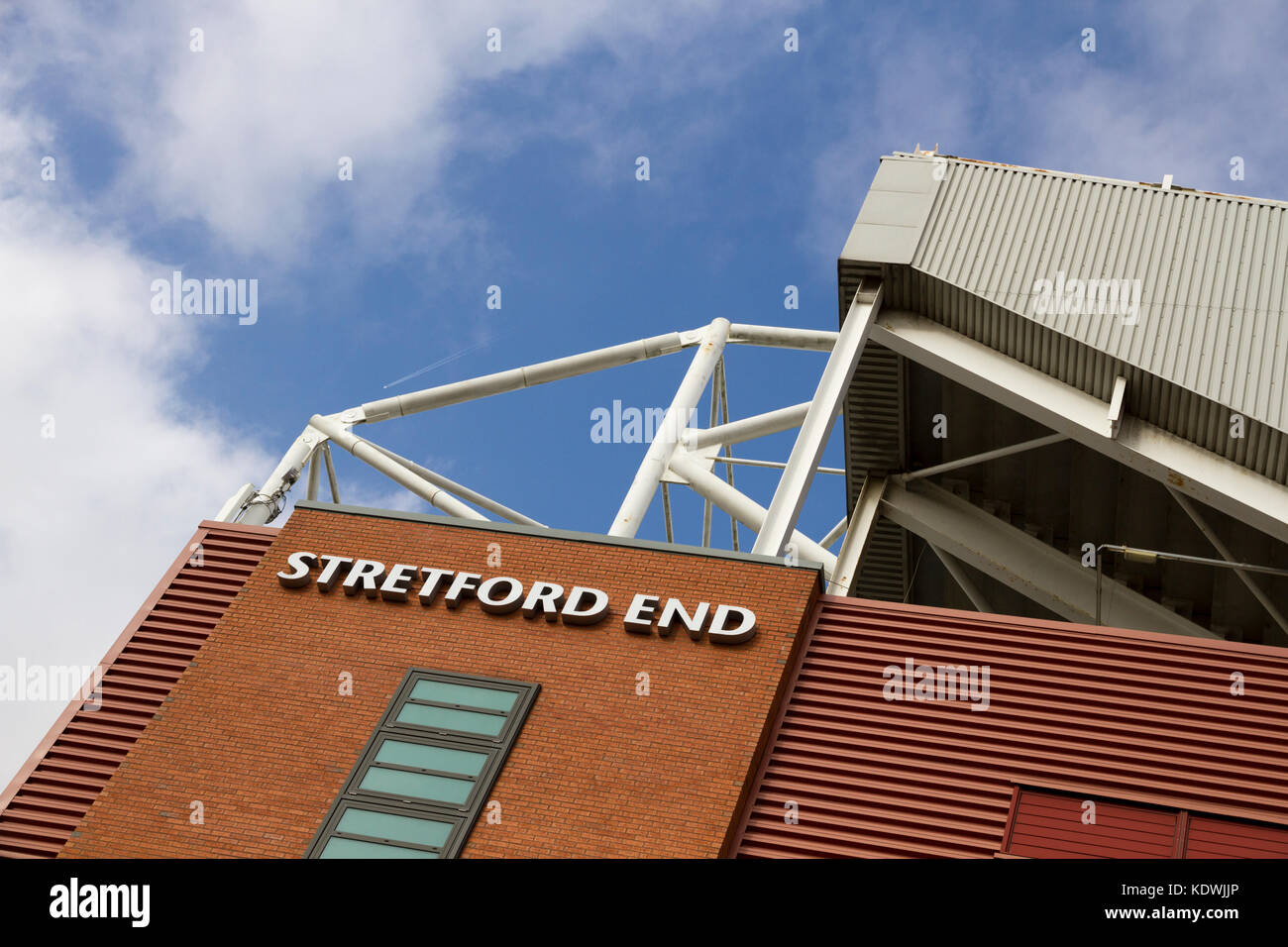 The Stretford End or West Stand at Old Trafford Footall Stadium. Home of Manchester United Football Club. Stock Photo