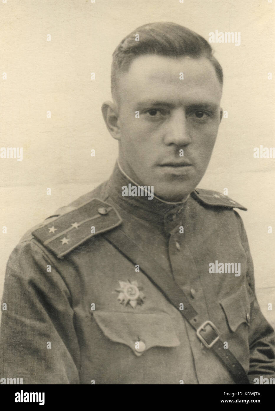 Portrait of the soviet officer with a order in time of WW 2 Stock Photo