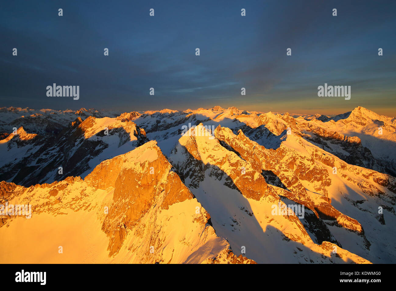 Aerial view of peaks of Ferro at sunset Masino Valley Valtellina Lombardy Italy Europe Stock Photo