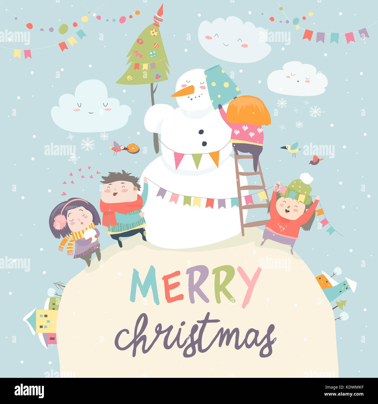 Happy kids celebrating christmas Stock Vector Images - Alamy