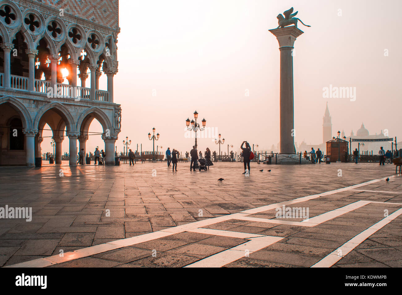 VENICE, ITALY - OCTOBER 6 , 2017: Morning Piazza San Marco, tourists walk on square Stock Photo