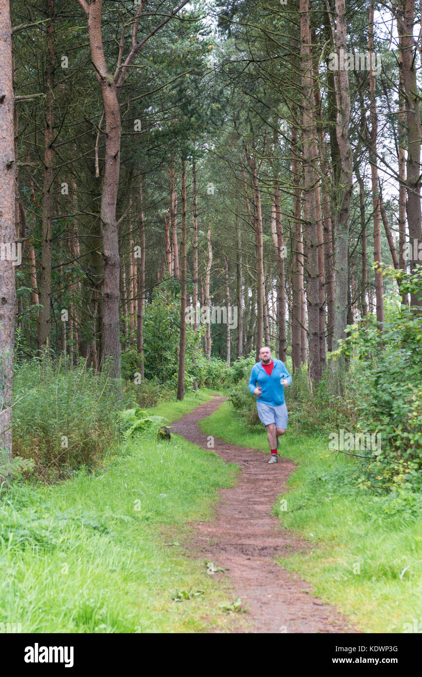 Jogger in North Wood, Livingston, Scotland.  Summer. Stock Photo