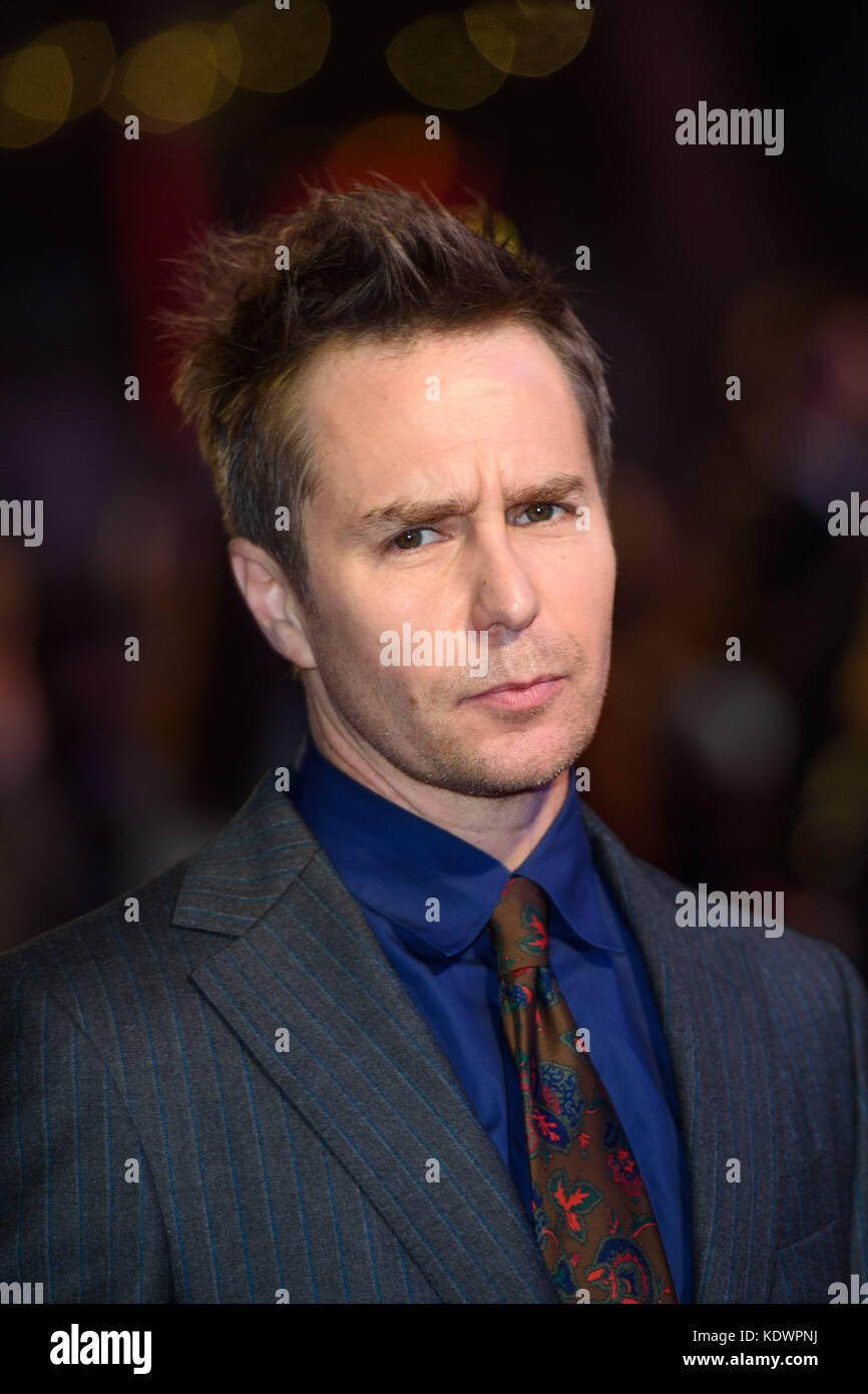 Sam Rockwell attending the premiere of Three Billboards Outside Ebbing, Missouri at the closing gala of the BFI London Film Festival, at the Odeon Leicester Square, London. PRESS ASSOCIATION Photo. Picture date: Sunday October 15th, 2017. Photo credit should read: Matt Crossick/PA Wire. Stock Photo