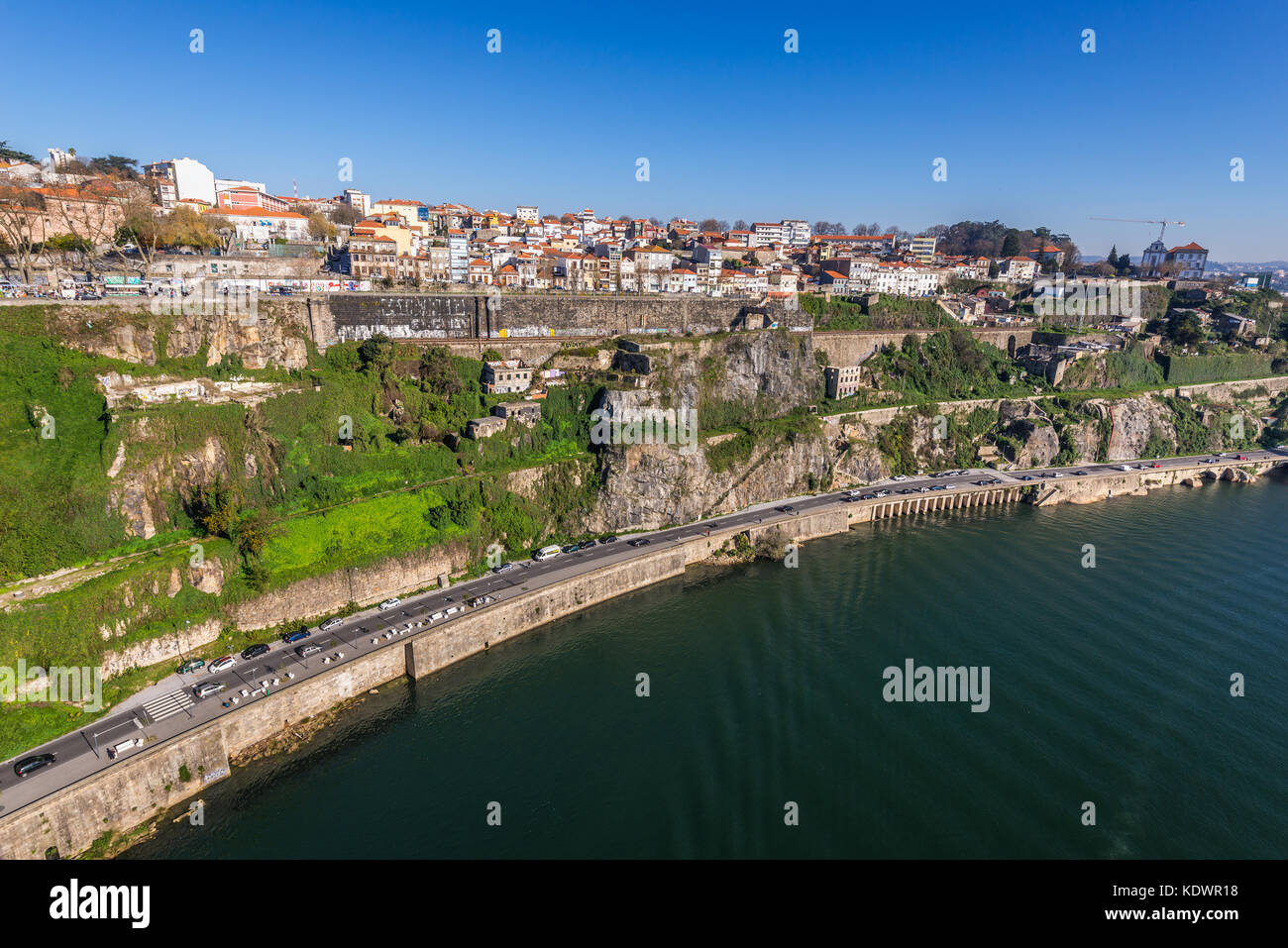 Paiva Couceiro Avenue over Douro River in Porto city on Iberian Peninsula, second largest city in Portugal. View from Infante D. Henrique Bridge Stock Photo