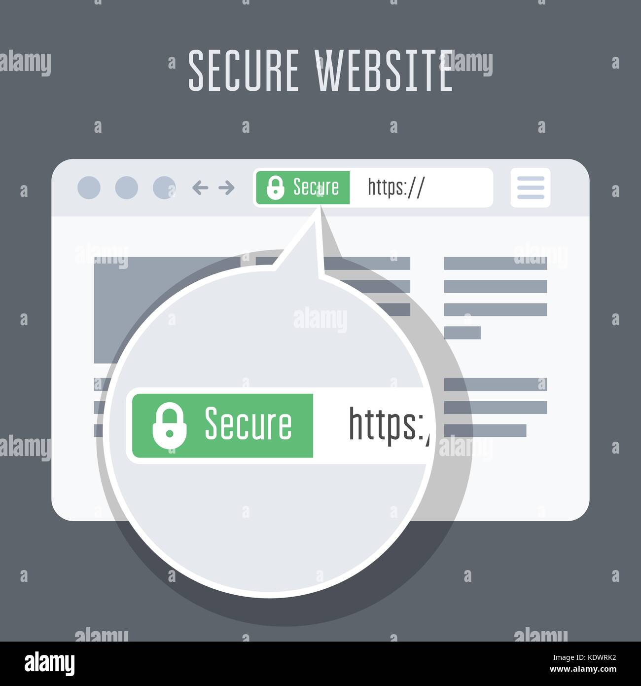 Website with ssl certificate - green address bar in browser window Stock Vector