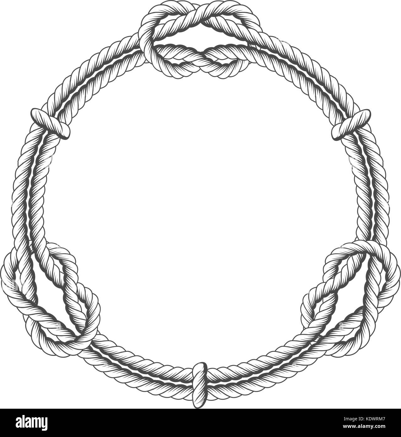 Twisted rope circle - round frame with knots Stock Vector