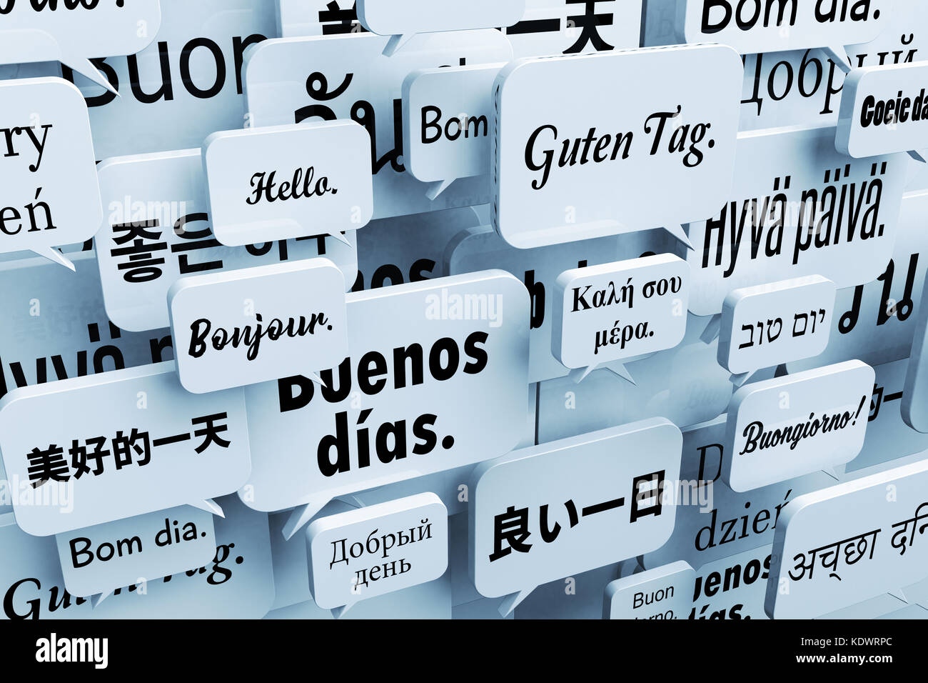 Many Speech Bubbles Saying Hello Or Good Day In Many Different