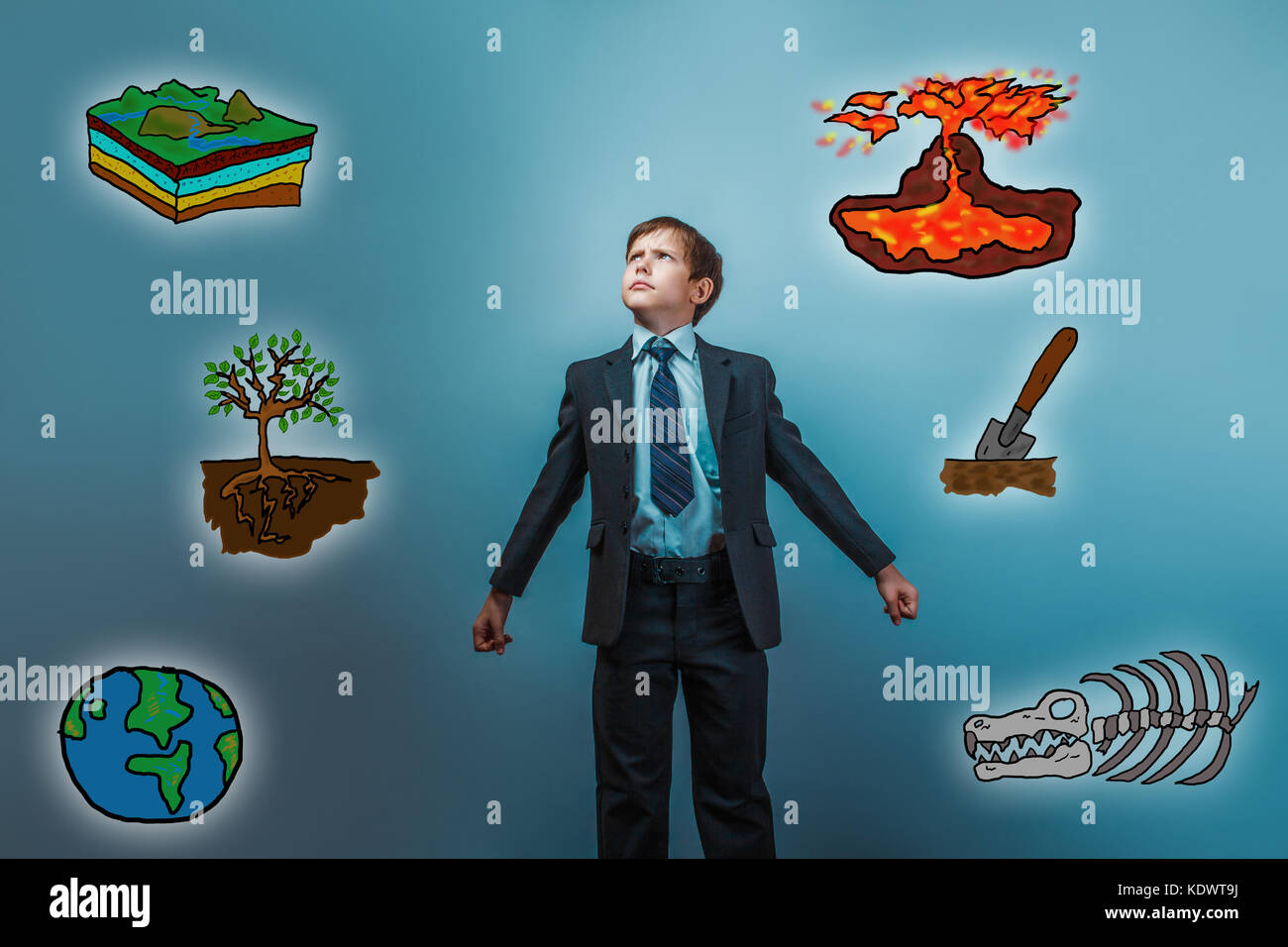 boy student his arms to side geology science Stock Photo Alamy