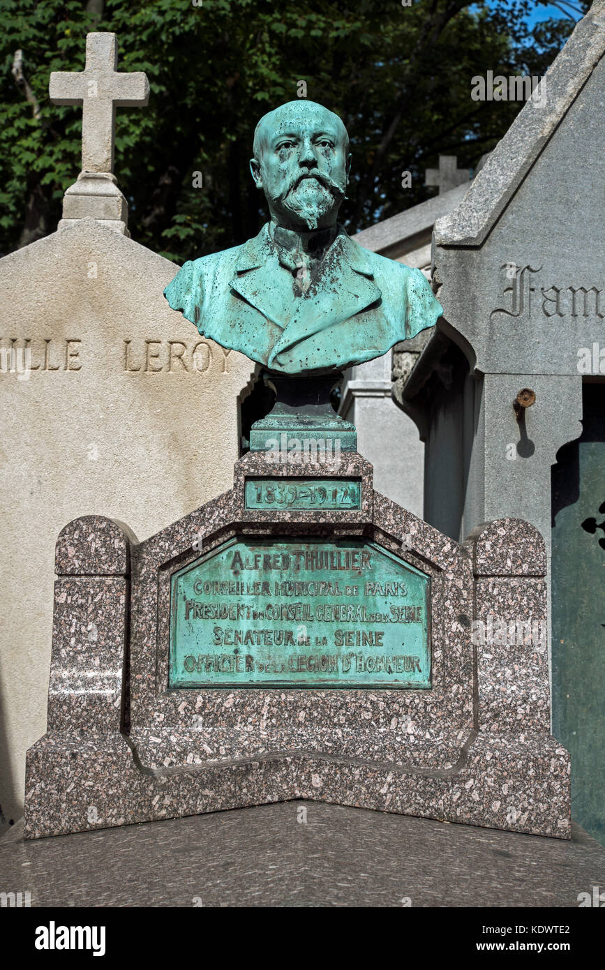 The bronze bust of French politician Alfred Thuillier (1839-1912) in Pere Lachaise Cemetery, Paris, France. Stock Photo