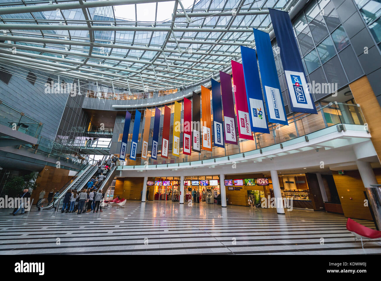 Interior of Polish Television (Telewizja Polska - TVP) public broadcasting corporation headquarters on Woronicza Street in Warsaw, Poland Stock Photo