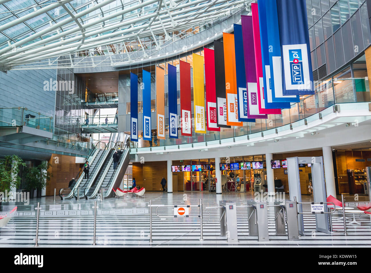 Main hall of Polish Television (Telewizja Polska - TVP) public broadcasting corporation headquarters on Woronicza Street in Warsaw, Poland Stock Photo