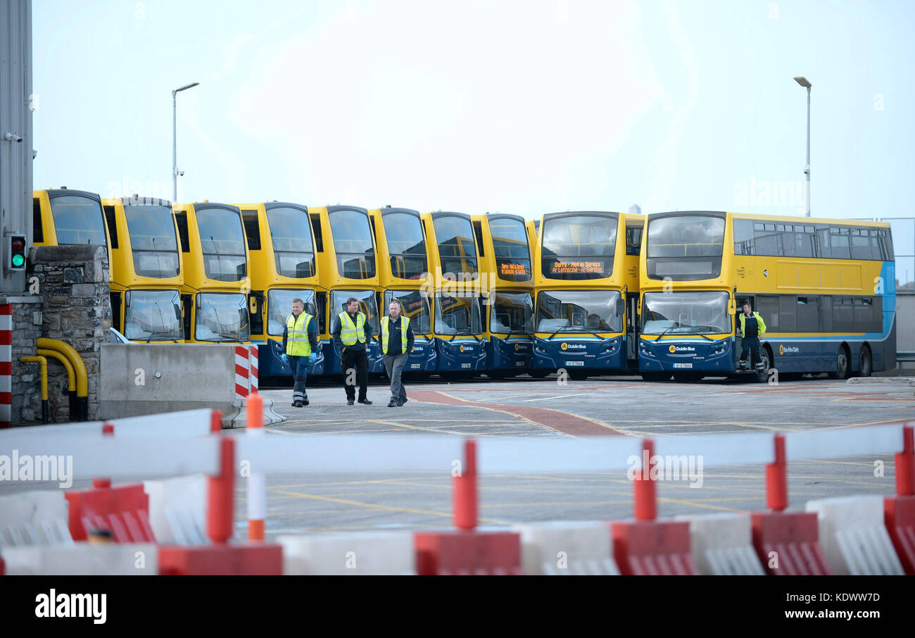 General view of Dublin Bus buses in Broadstone Bus depot Dublin after