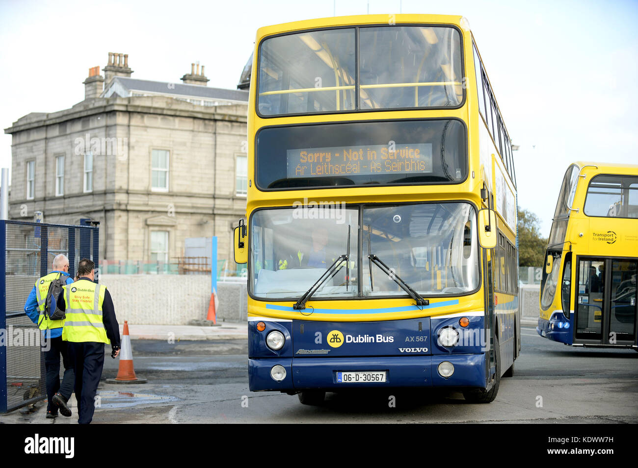 General view of Dublin Bus buses making their way back to Broadstone