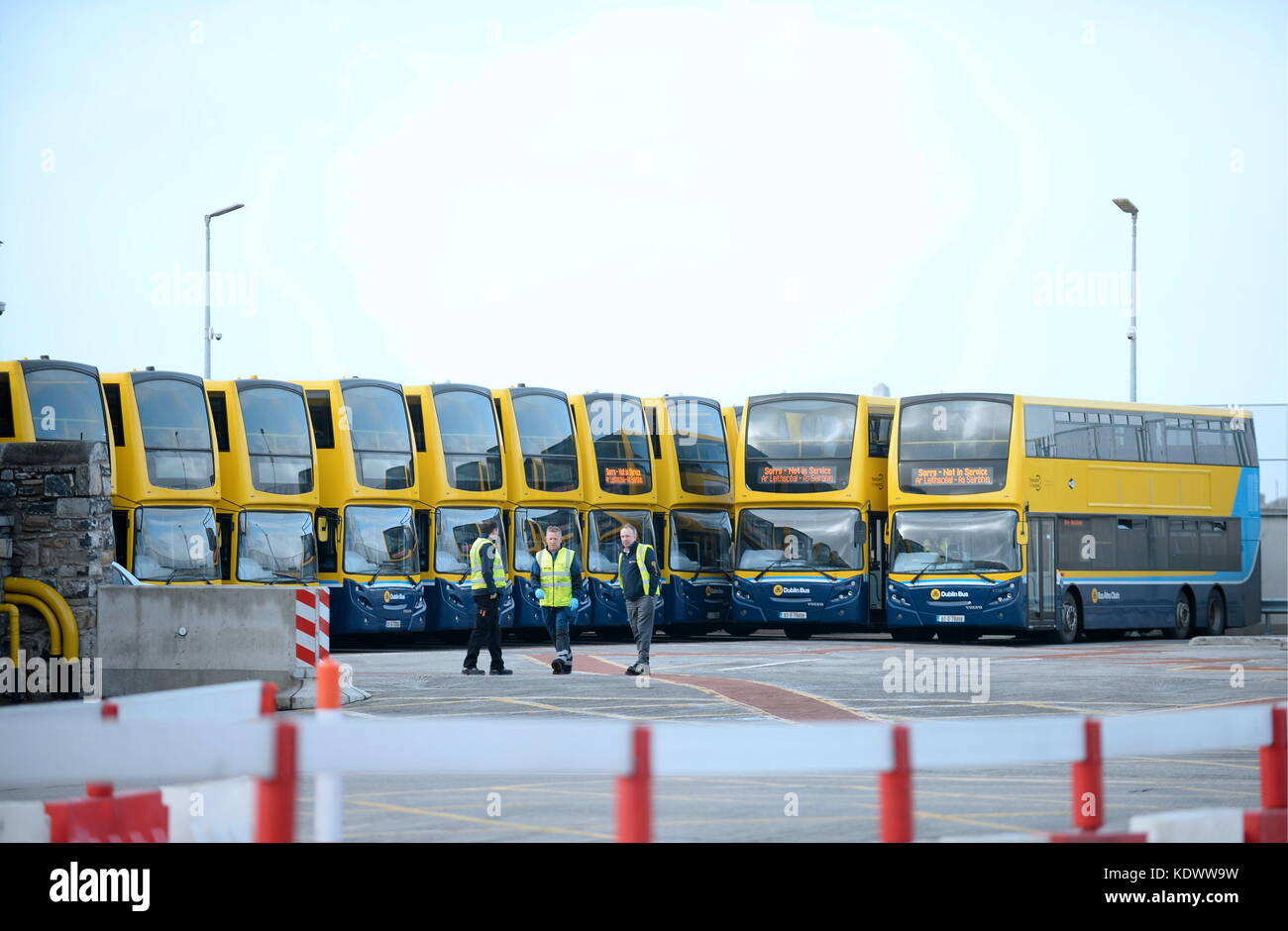 General view of Dublin Bus buses in Broadstone Bus depot Dublin after
