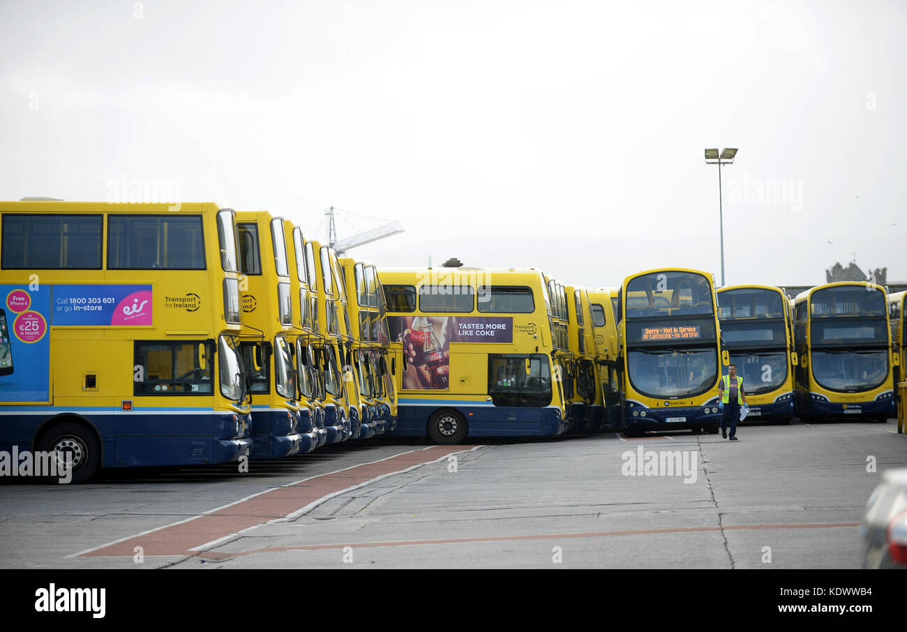 General view of Dublin Bus buses in Broadstone Bus depot Dublin after