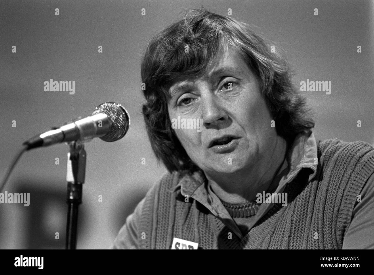 SDP Party President Shirley Williams speaking during the second phase of the rolling conference in Derby. Stock Photo