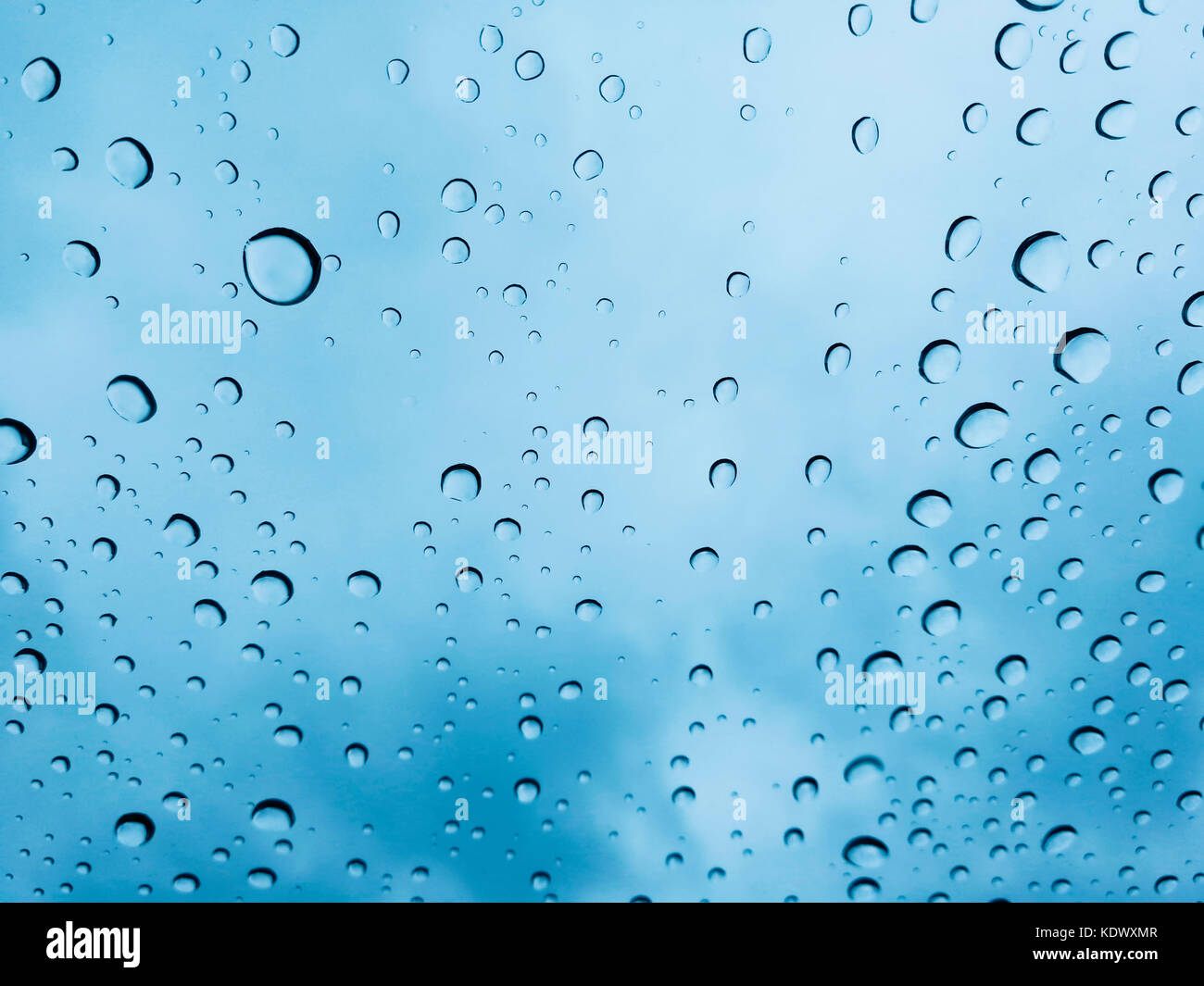 Drops of water on a glass, on a blue background Stock Photo - Alamy
