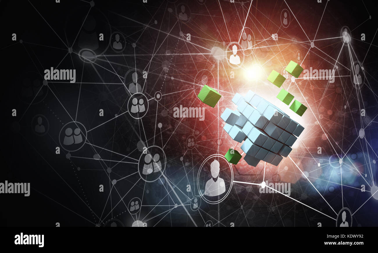 Concept of Internet and networking with digital cube figure on d Stock ...