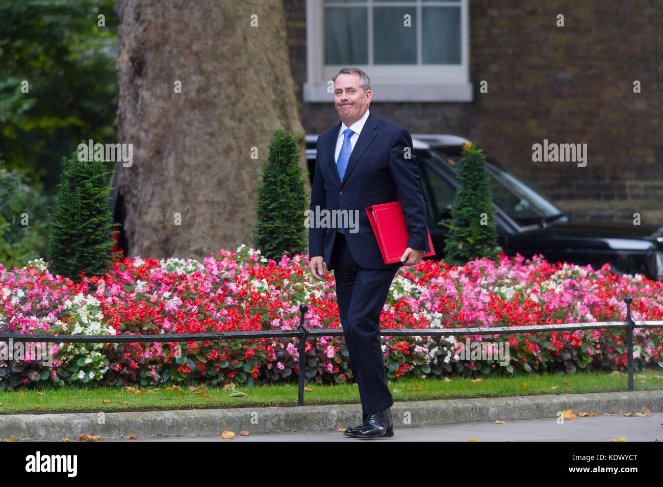 Dr Liam Fox MP is the Secretary of State for International Trade and President of the Board of Trade arriving for a 2.5 hour cabinet meeting at 10 Dow Stock Photo