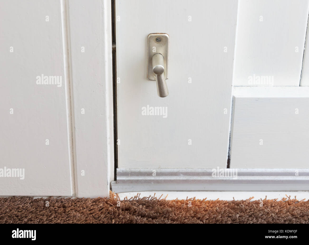 White door with security lock doorhandle, selective focus Stock Photo ...