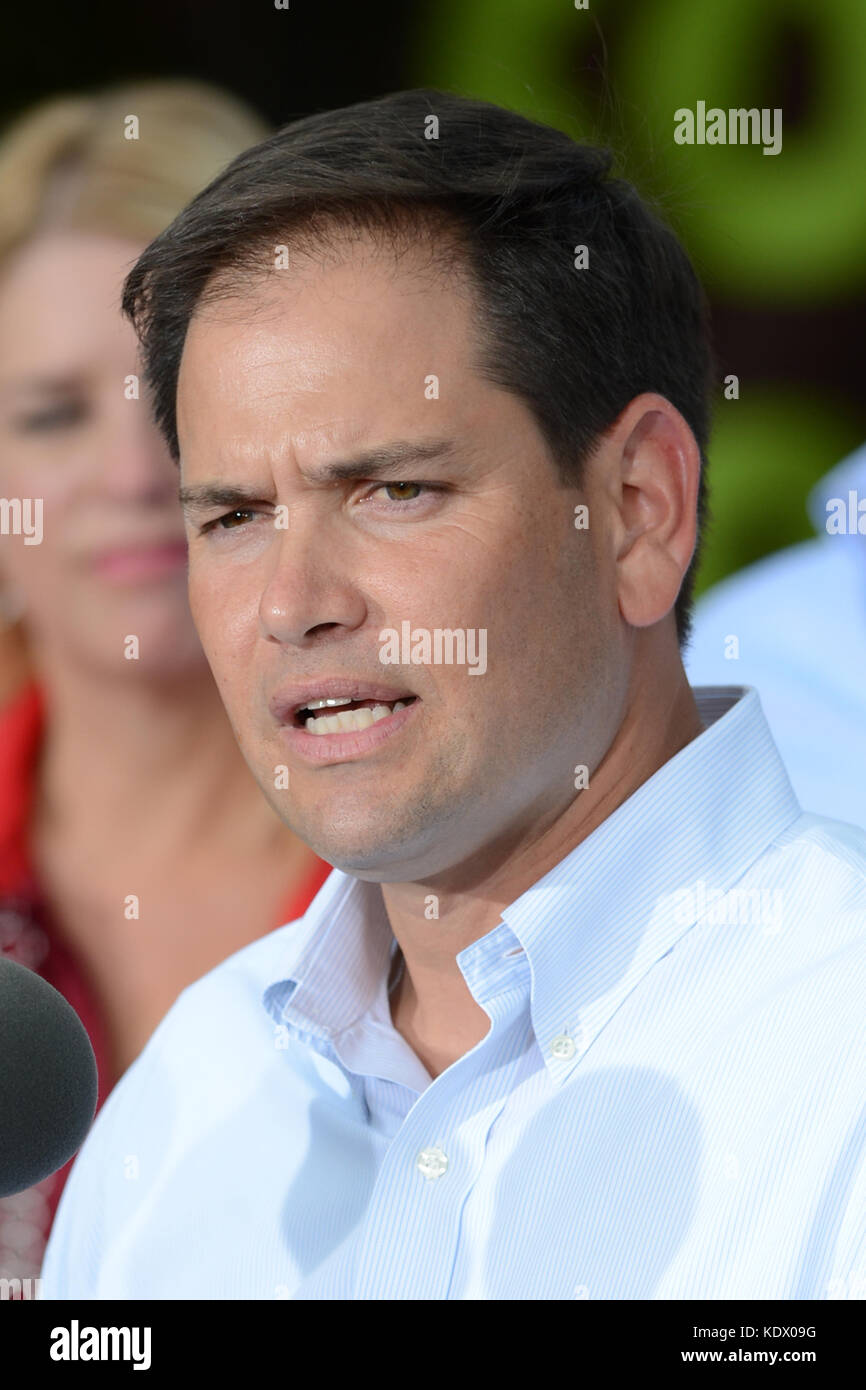 MIAMI, FL - AUGUST 13:  Florida Republican Senator Marco Rubio appeared with Mitt Romney at El Palacio de los Jugos on August 13, 2012 in Miami, Florida.  People:  Florida Republican Senator Marco Rubio  Transmission Ref:  FLXX  Hoo-Me.com / MediaPunch Stock Photo