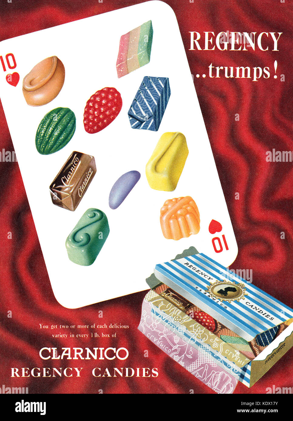 1955 British advertisement for Clarnico Regency Candies. Stock Photo