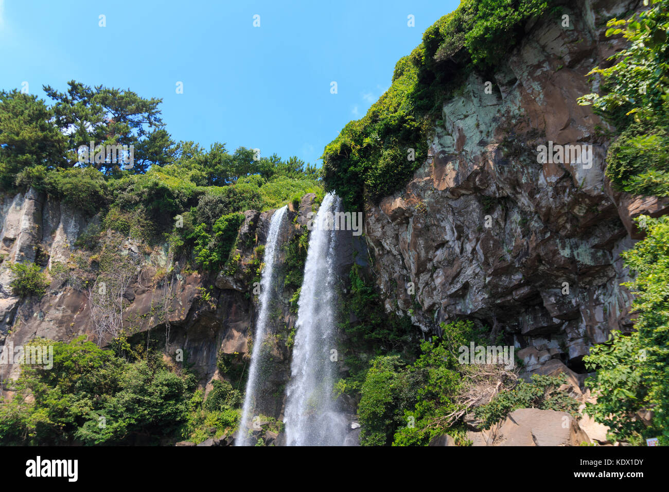 Jeongbang waterfall one of the famous travel destination in Jeju Island Stock Photo