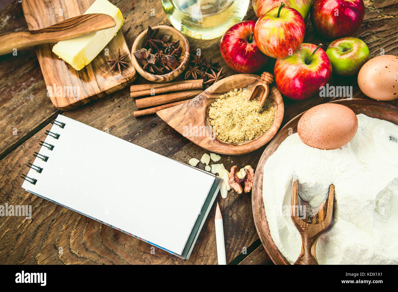 Baking background with paper for notes. Christmas and winter cookies