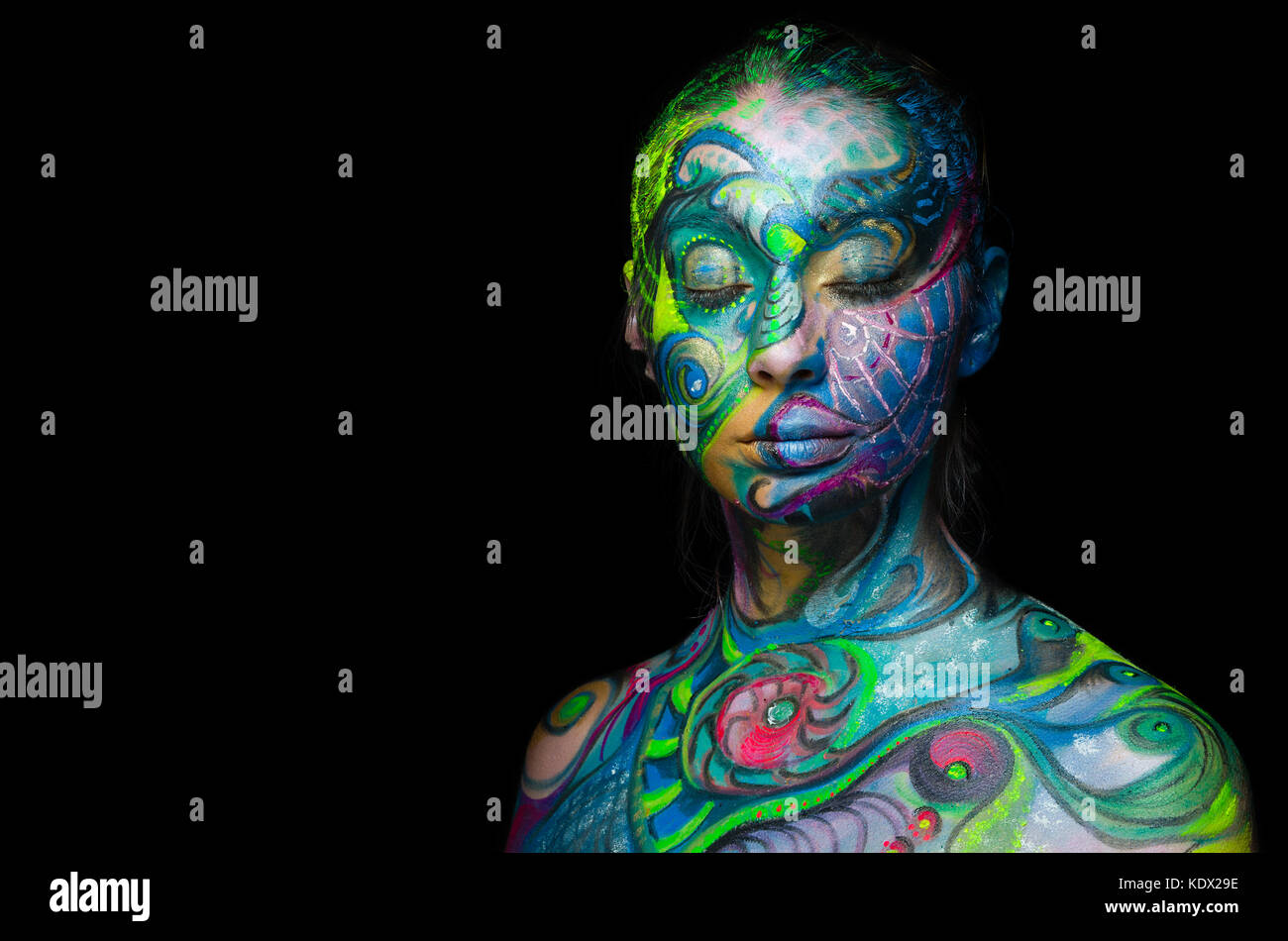 Beautiful body art - Artistic face (front view) Stock Photo