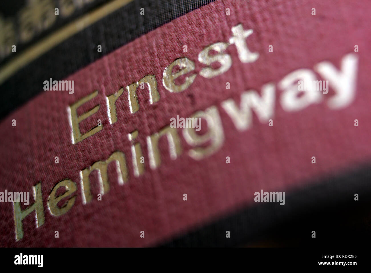 Ernest Hemingway title printed in book spine, close-up Stock Photo