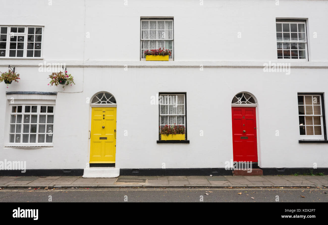 Colourful front doors and window boxes on Church Street, Old Isleworth, Middlesex, UK Stock Photo