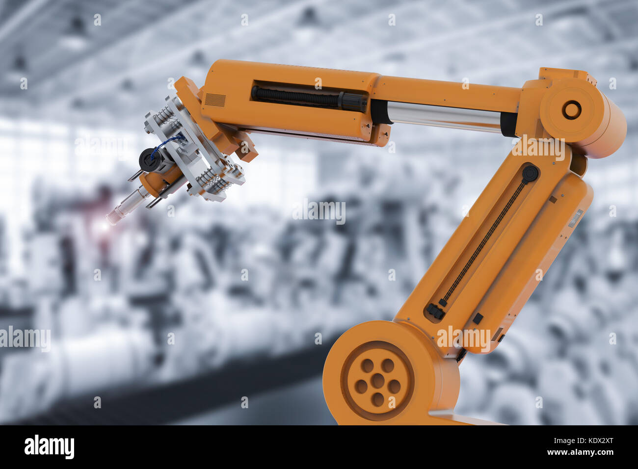 3d rendering robot arm working in factory Stock Photo - Alamy