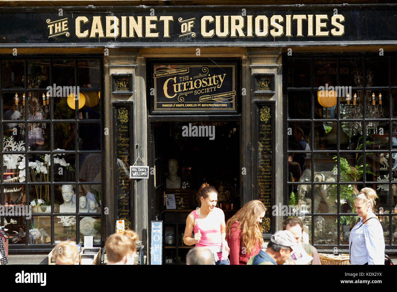 Pennines village, Haworth in West Yorkshire, England. The Cabinet of Curiosities on the steep Main Street Stock Photo